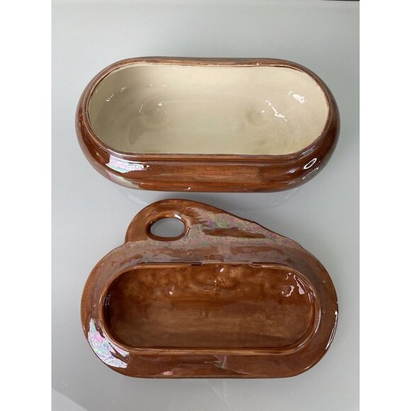 Vintage Byron Molds 1977 Pumpkin Ceramic Trinket Box & Tray, Signed Hand Painted - Picture 8 of 12